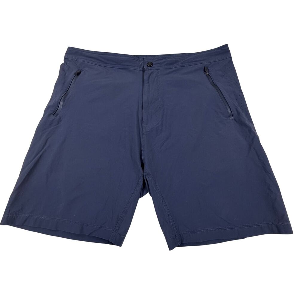 Mack Weldon 4-Way Active 8” Shorts Drawcord Zipper Pockets Blue Men’s Sz XL